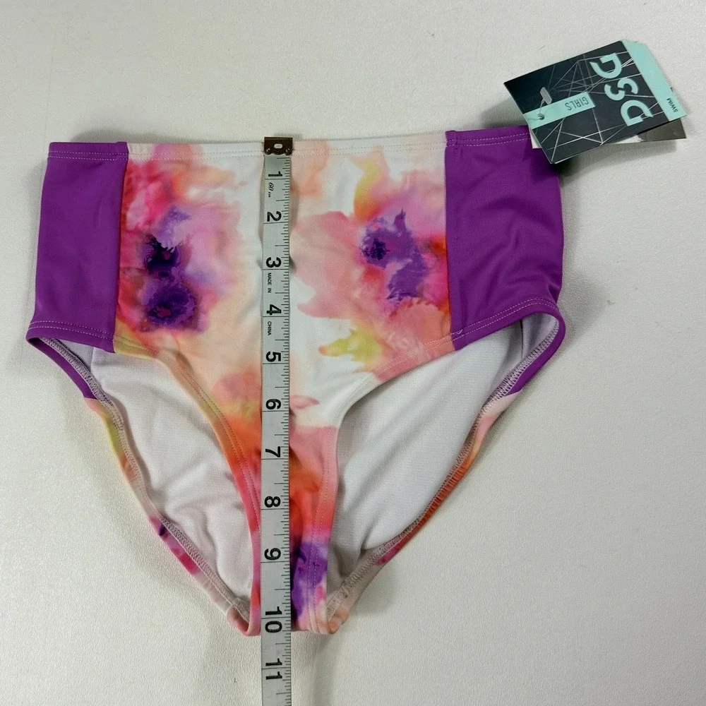 Lot 2 DSG Girls Swim Bottoms Blue Boy Shorts Floral High Waist Medium 8-10 NWT